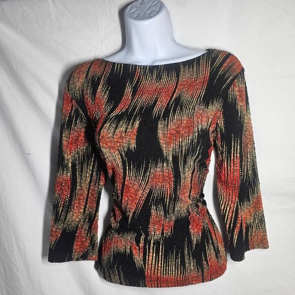 Vintage 90s orange patterned whimsigoth 3/4 sleeve top - Picture 1 of 4